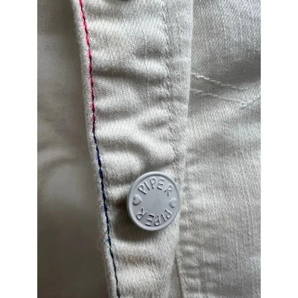 Piper White girls Denim Jean jacket contrast rainbow stitching sz 10/12